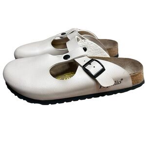 Birkenstock Papillio White Slip On Clogs Size 8 Comfort Shoe Mary Jane T-Strap